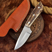 Custom Handmade Elk Skinning Knife with Leather Sheath