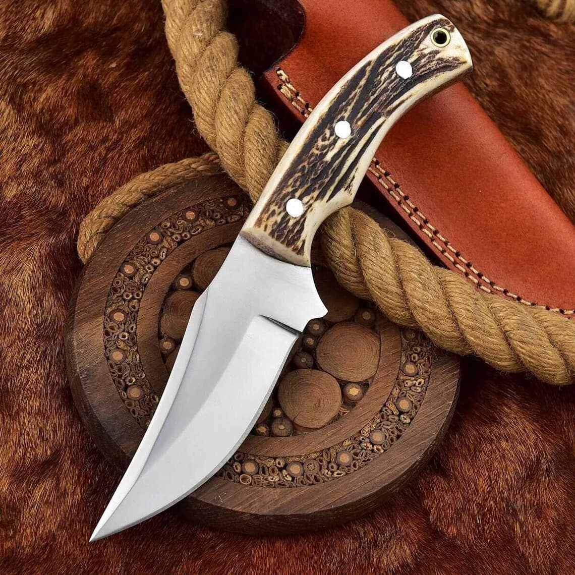 Custom Handmade D2 Steel Deer Knife with Antler Handle