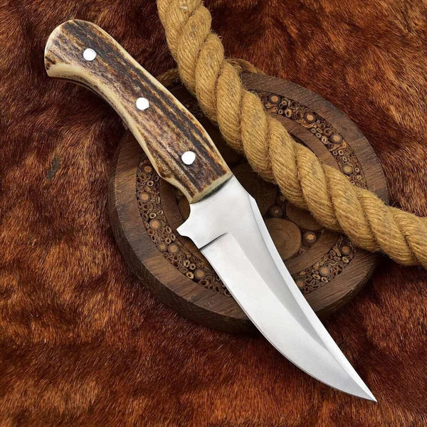 Handcrafted Custom Deer Skinning Knife with Antler Handle