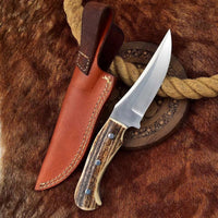 Handcrafted Custom Deer Skinning Knife with Antler Handle