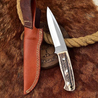 Custom Handmade Fixed Blade Skinning Knife with Leather Sheath