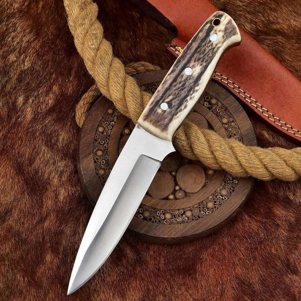 Custom Handmade Fixed Blade Skinning Knife with Leather Sheath