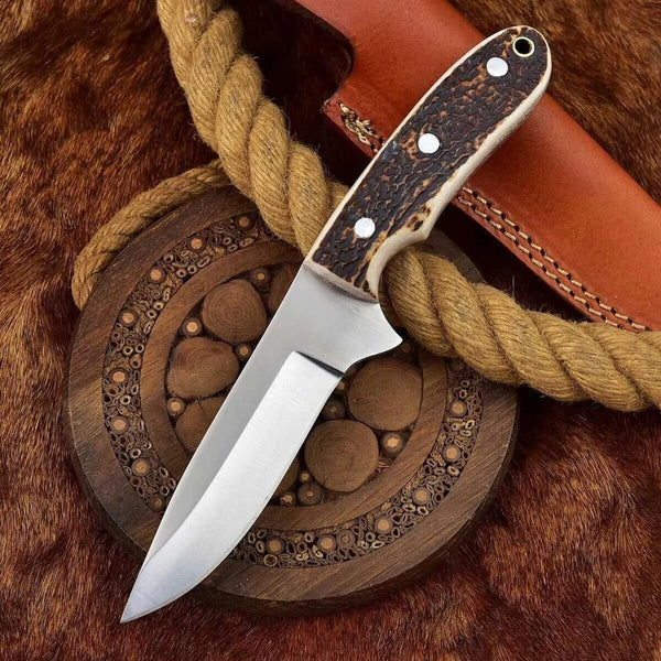 Custom Handmade D2 Steel Skinning Knife with Leather Sheath