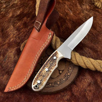 Custom Handmade D2 Steel Skinning Knife with Leather Sheath