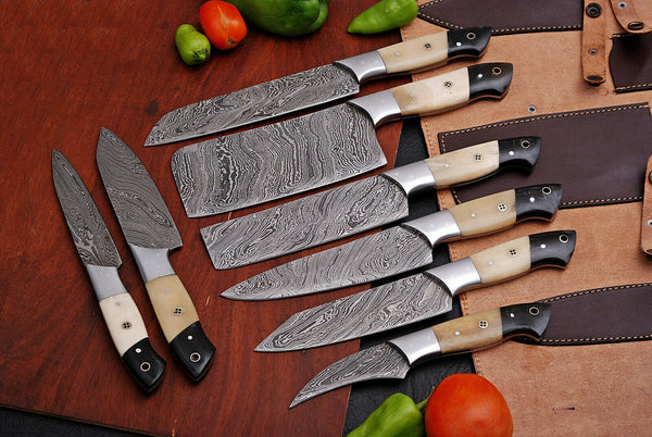 Custom Handmade Damascus Kitchen Chef Knife Set Personalized 